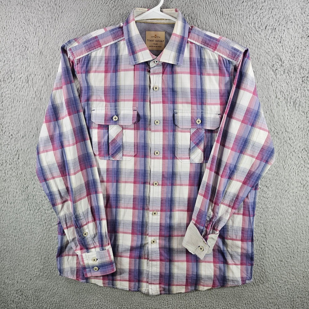 Tommy Bahama Jeans‎ Mens M/M Plaid Long Sleeve Button Up Shirt Island Crafted